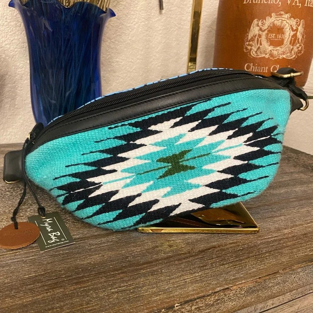 MYRA Riverbend Serape Fanny Bag *NWT* Vibrant Blue Turquoise + Adjustable Strap - Picture 5 of 8